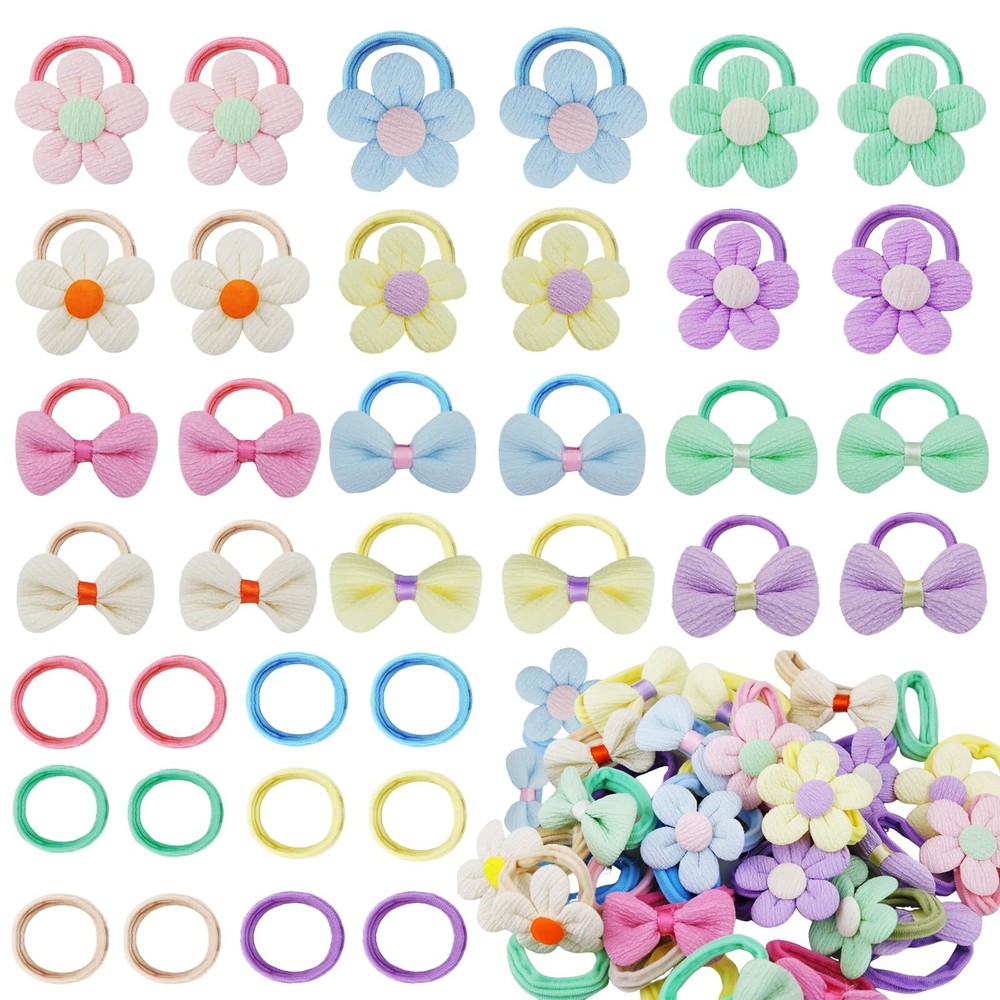 36pcs Candy Colors Toddler Hair Ties Girls Hair Accessories Cute Flower Elastic
