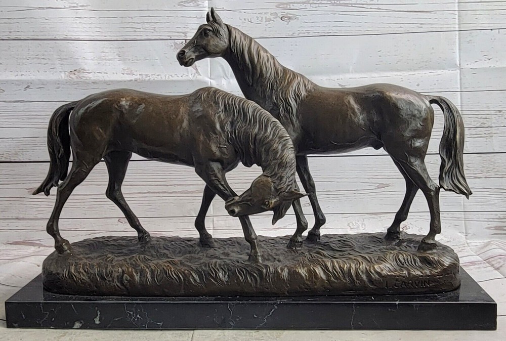 Bronze Sculpture Horses in Love Mare Stallion Equestrian Statue Decor Art Marble