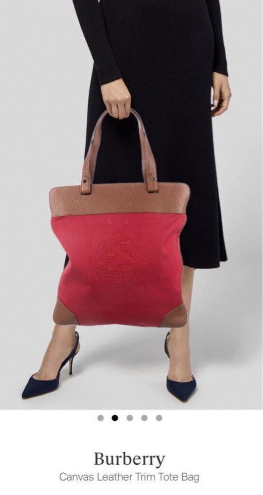 Burberry Tote Bag Nova Check Canvas Red Authentic F0821921