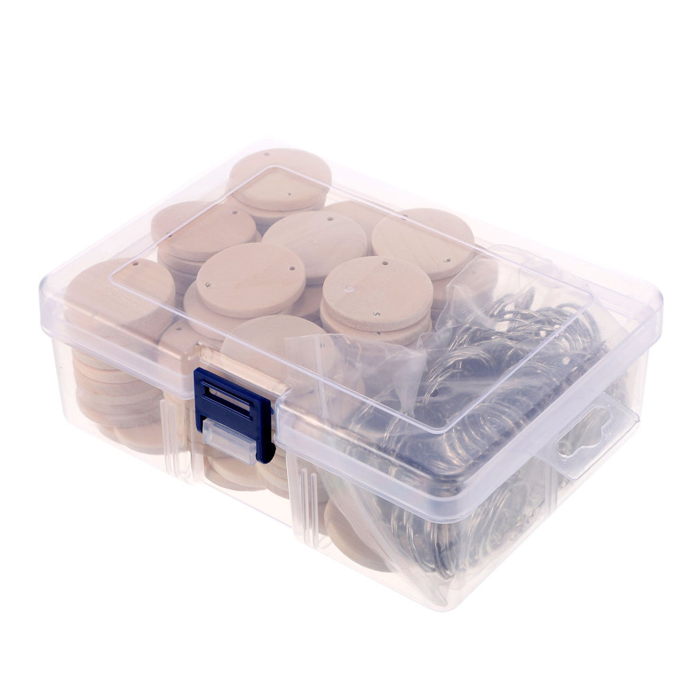 100 Pcs Unfinished Natural DIY Wood Chips Keychain Making Kit