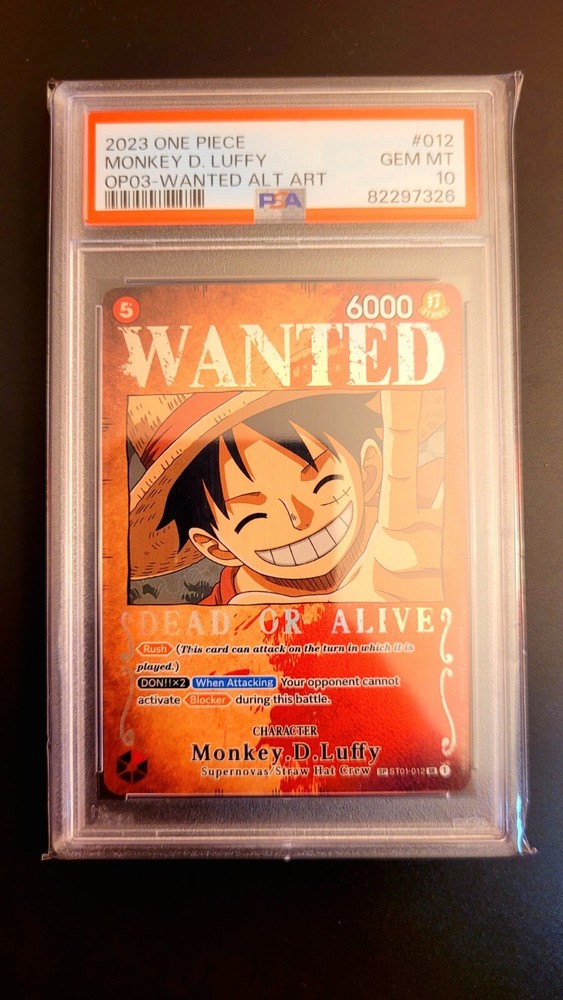 One Piece TCG Monkey D. Luffy OP03-Wanted Alt Art SR PSA 10 English ST01-012