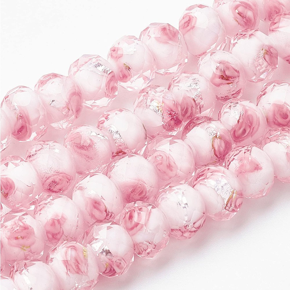 45pcs 11-12mm Pink Rose Silver Foil Lampwork Glass Beads for Jewelry Making