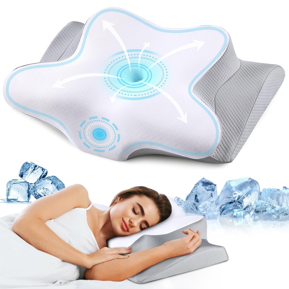Cooling Memory Foam Neck Pillow for Pain Relief & Support