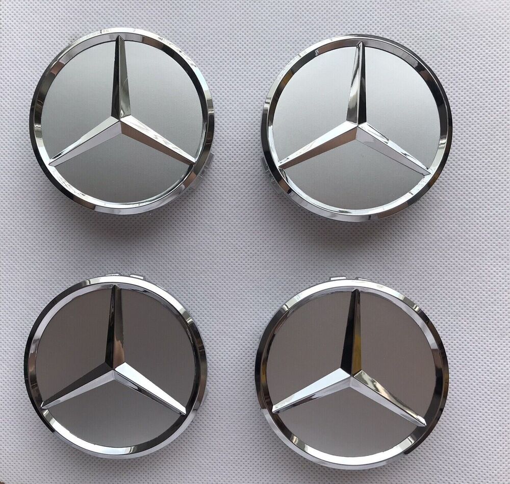 SET 4 Mercedes Emblem Logo Rim Hub Cover Wheel Center Badge Gray 75mm.