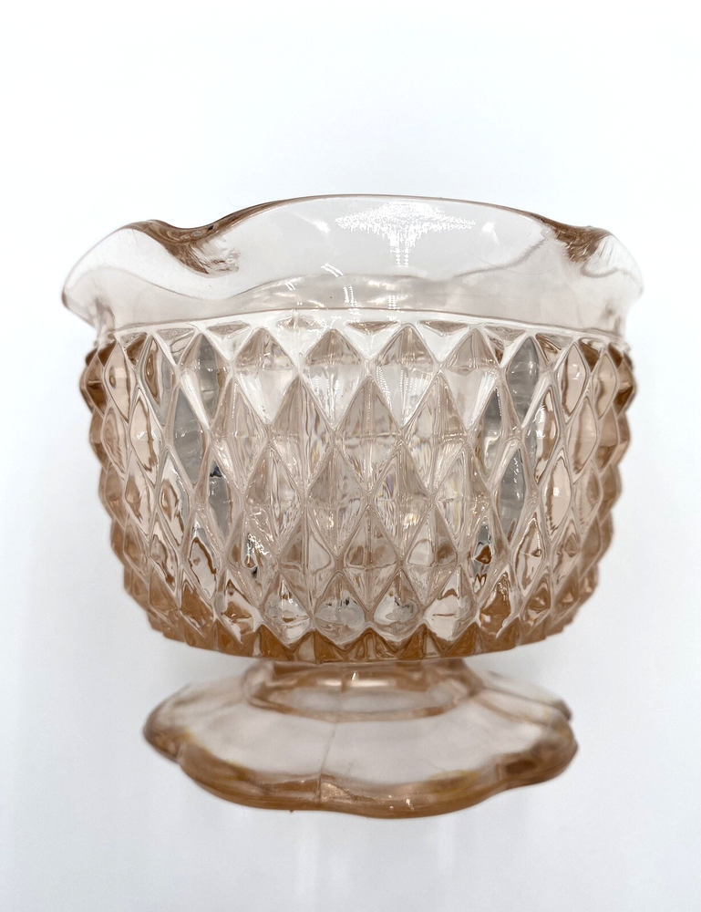 Vintage Indiana Glass 'Diamond Point' Pink Mayonnaise Bowl (Candle Holder), MINT