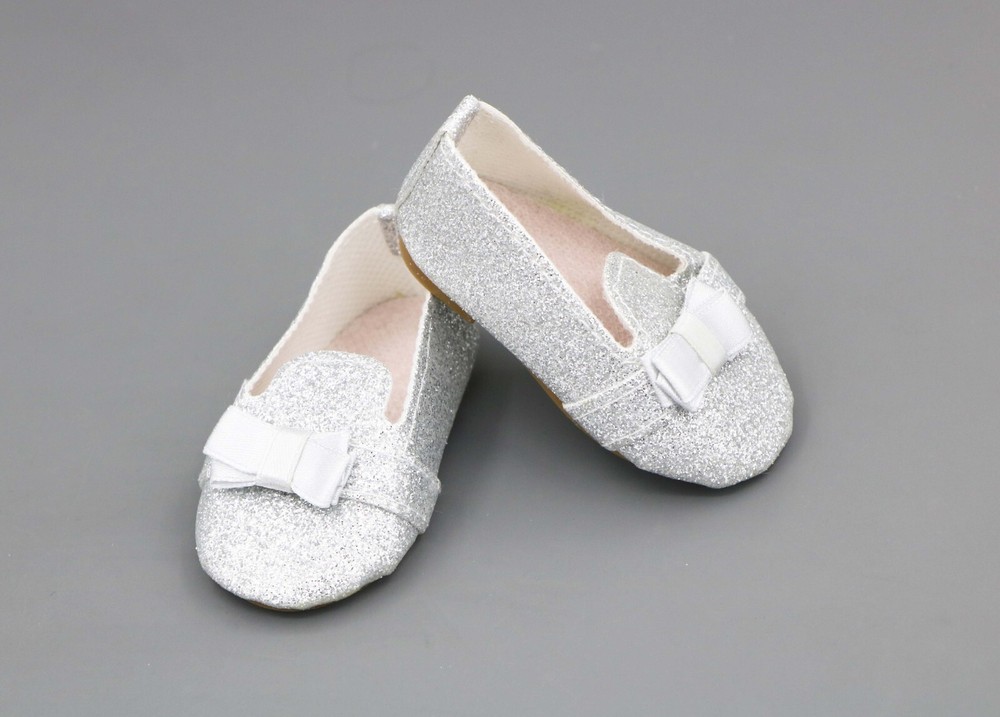 Sparkling flat shoes made for 18'' doll meet outfit