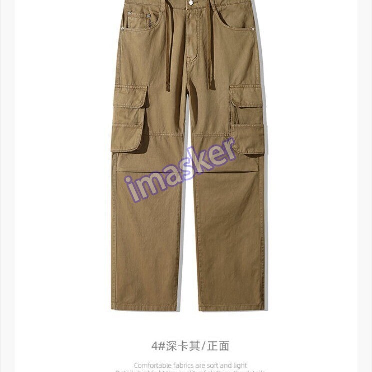 Retro American Style Men's Work Cargo Pants with Pockets Casual Straight Fit Trousers