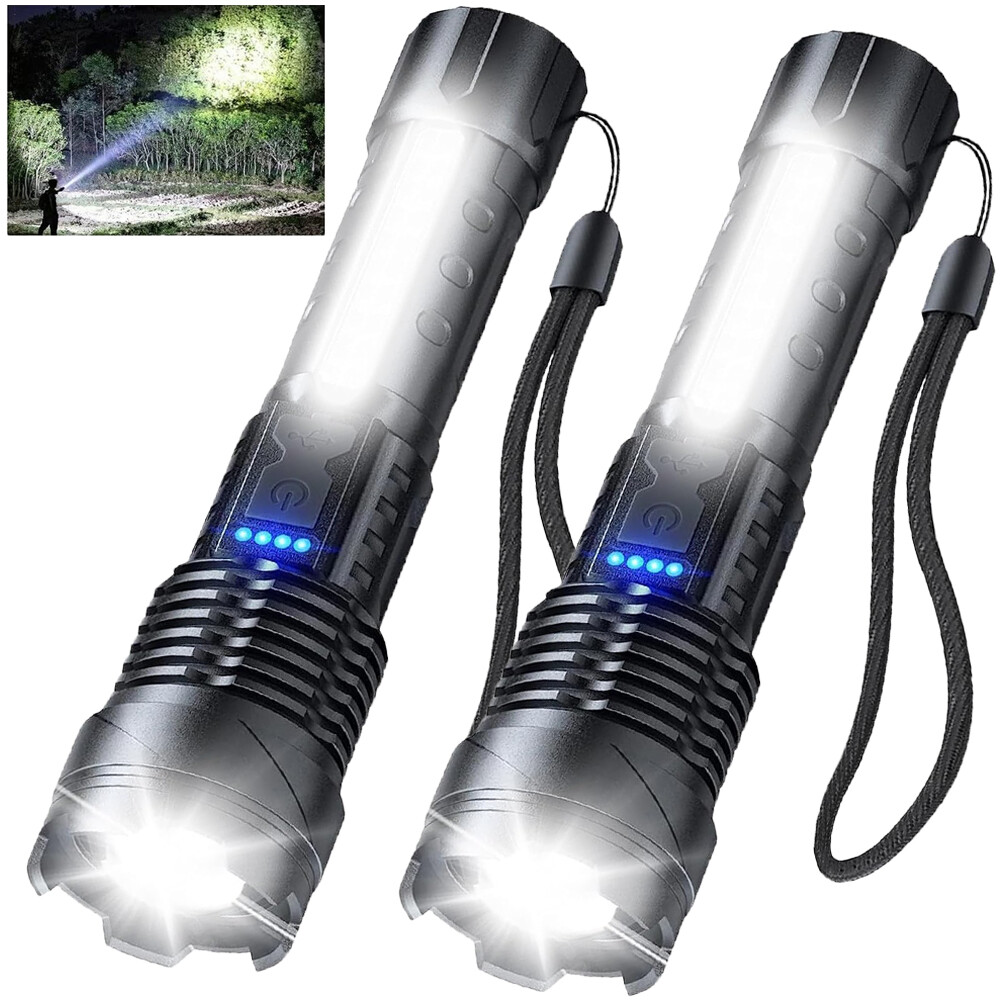 2 PACK LED Flashlight Rechargeable USB Super Bright Tactical Torch Work Loght US