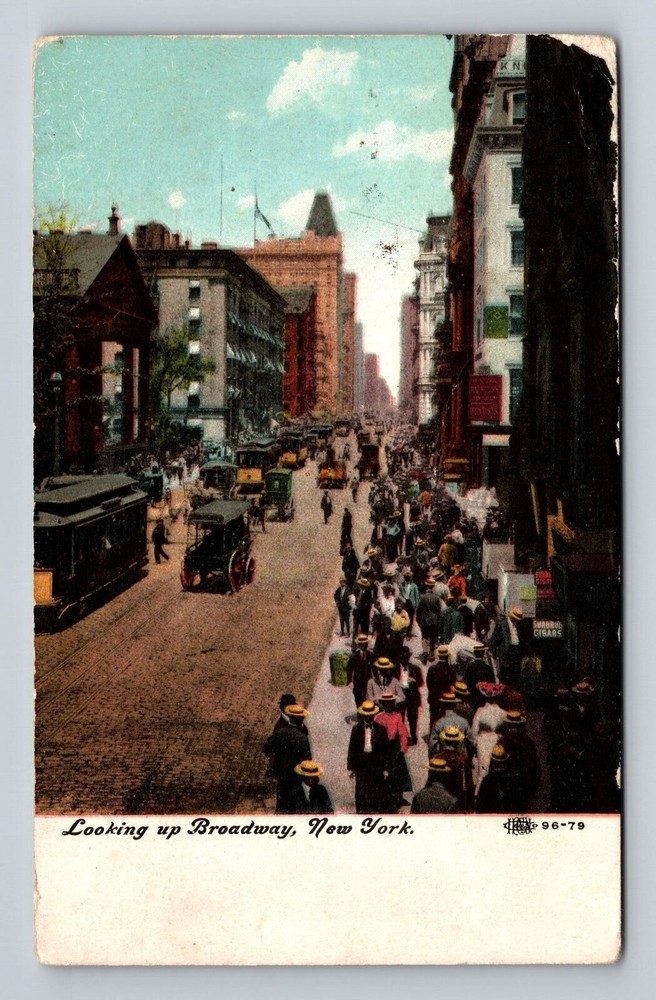 New York City NY, Looking Up Broadway, People, Souvenir, Vintage Postcard