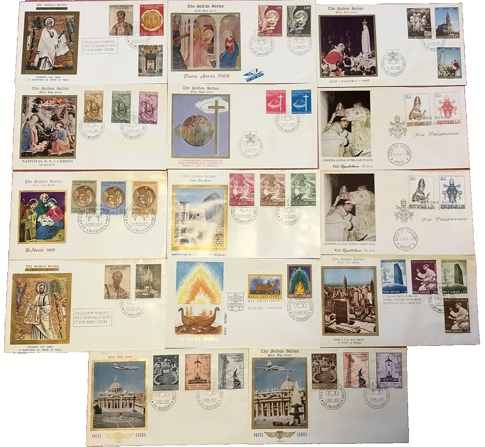 VATICAN Collection of 14 Different Cacheted Unaddressed First Day of Issue Cover
