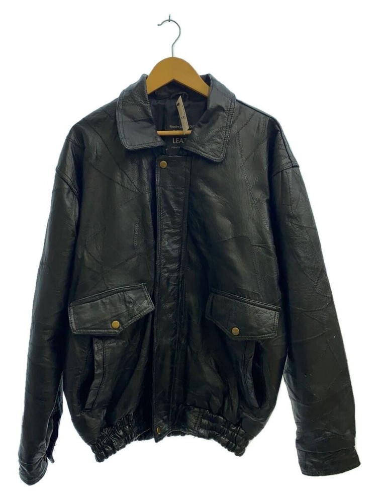 Men's Black Leather Blouson Jacket Size L Style 1266