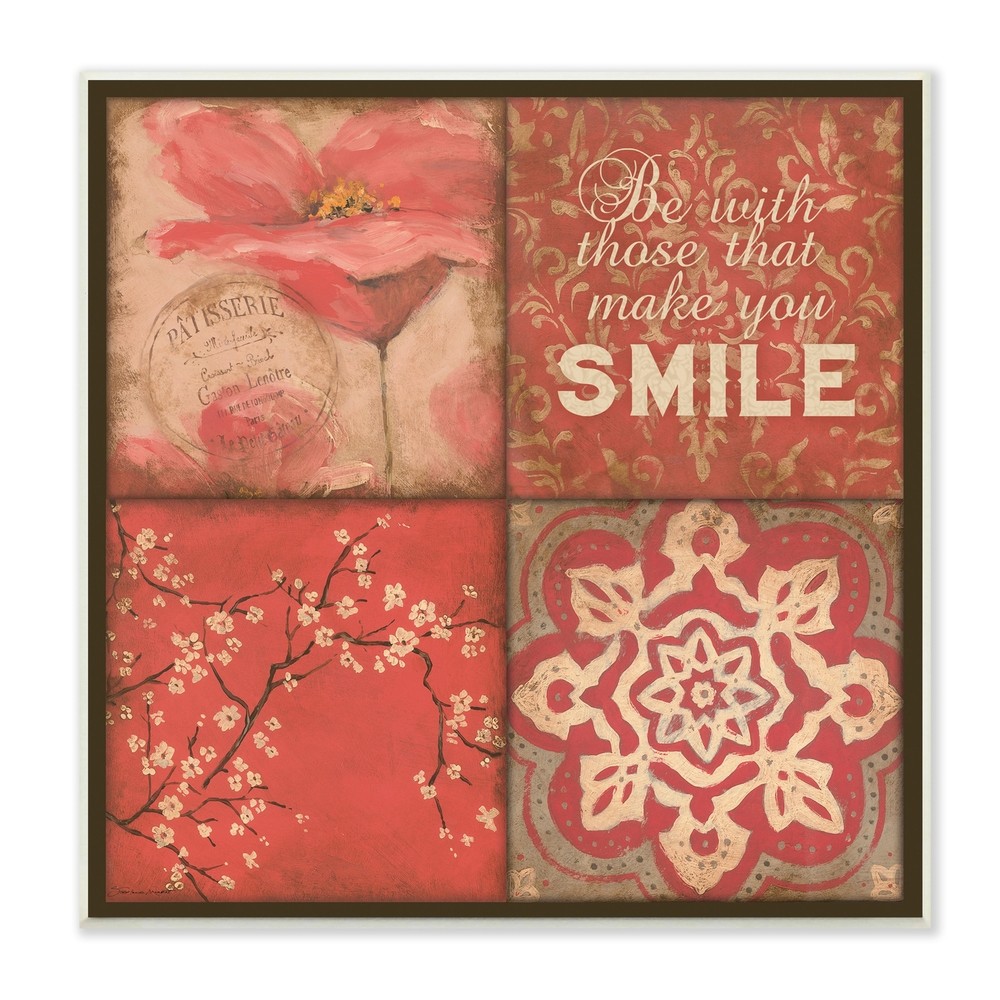 Stupell Make You Smile Phrase Vintage Red Parisian Patterns White 12 x 12