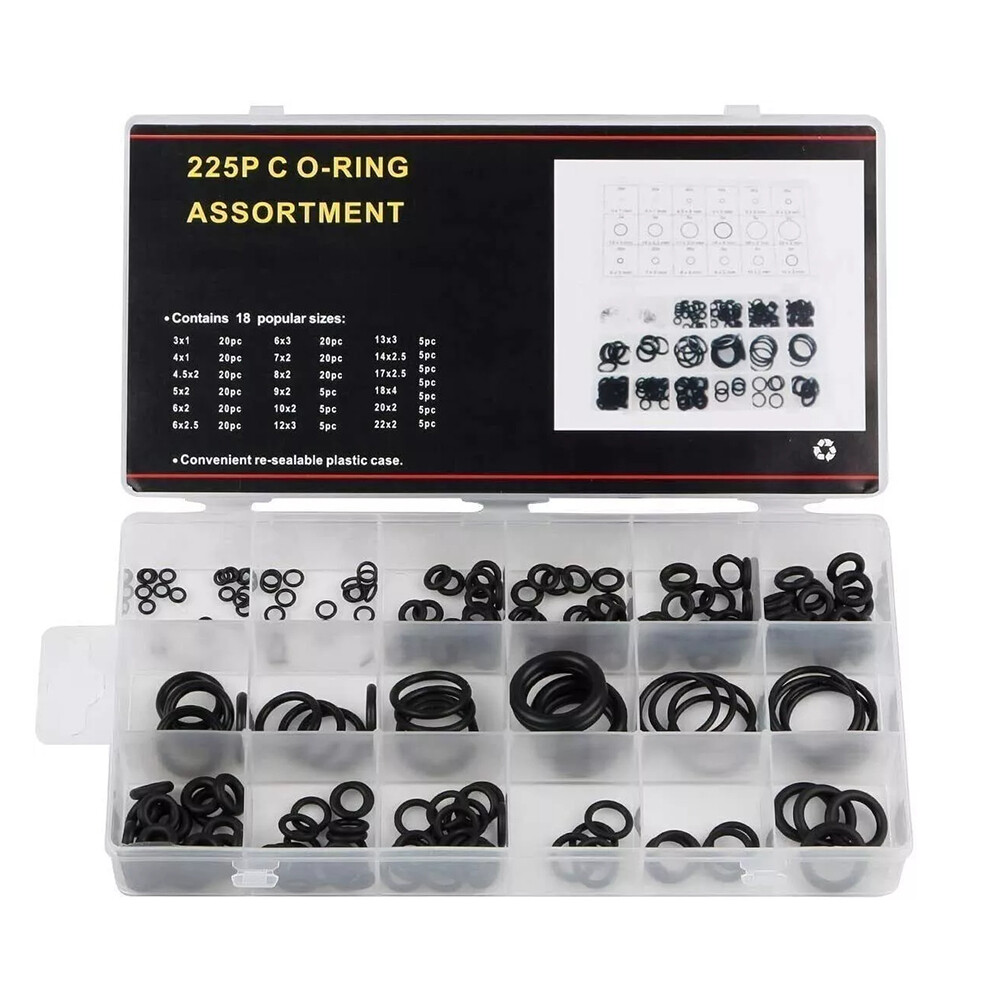 O-Ring Assortment 225pc Rubber Sealing Rings Kit for Leakproof Seals  