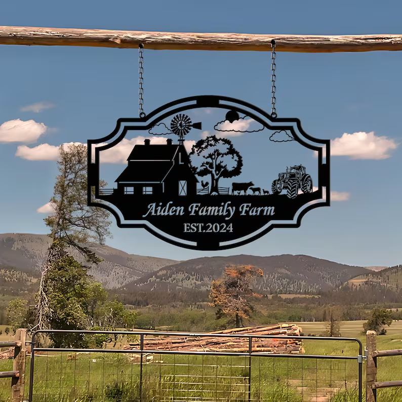 Custom Metal Farmhouse Sign - Personalized Farm Name Plaque-image