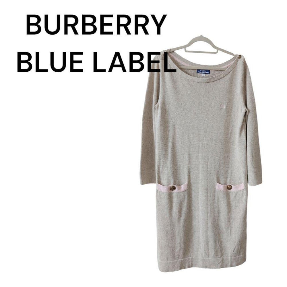 Burberry Blue Label Knit One Piece Dress Beige Pink Size 38 Used