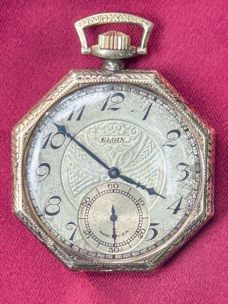 Vintage Elgin 315 12s 15j 14K Solid Gold Art Deco Pocket Watch Octagon USA Dial