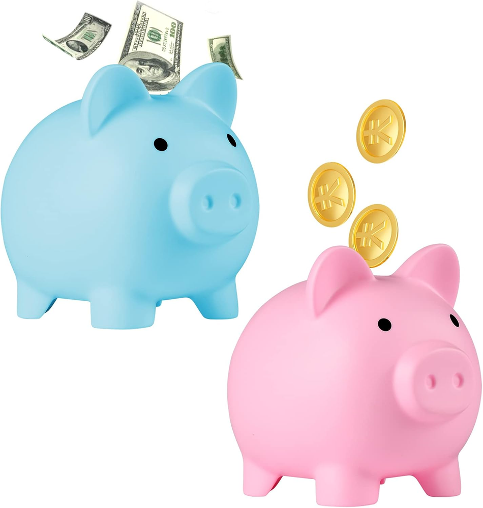 2 Pack Cute Piggy Bank, Unbreakable Plastic Money Banks, Coin Bank for Girls and