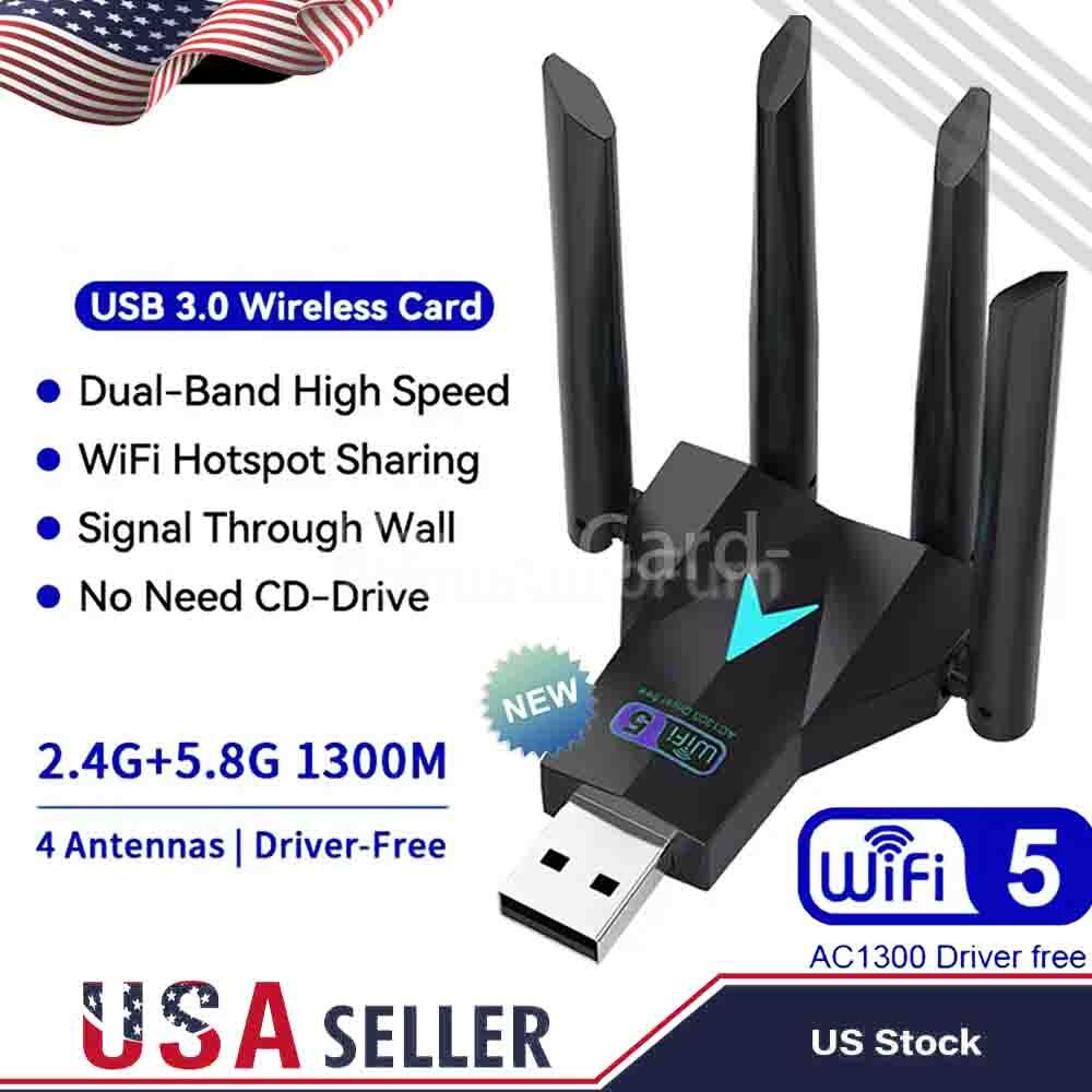 High-Speed USB 3.0 WiFi Adapter 1300Mbps Dual Band 5Ghz Long Range Dongle