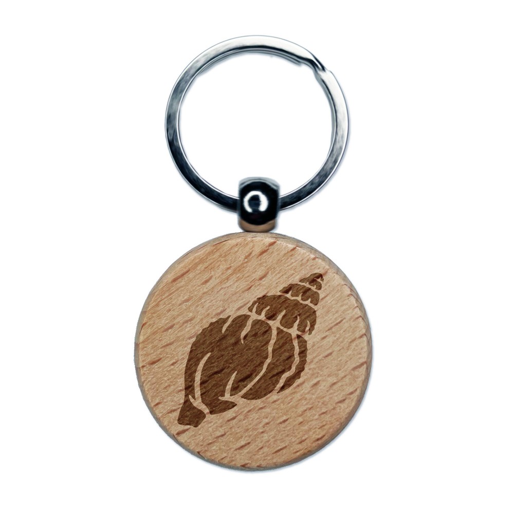 Seashell Tulip Engraved Wooden Round Keychain Charm Tag  