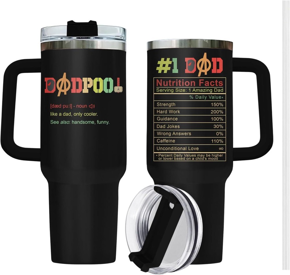 40 oz Stainless Steel Tumbler with Handle and Straw - Perfect Father's Day Gift