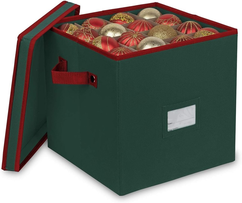 Primode 4-Tray Christmas Ornament Storage Box Holds 64 Ornaments in Green