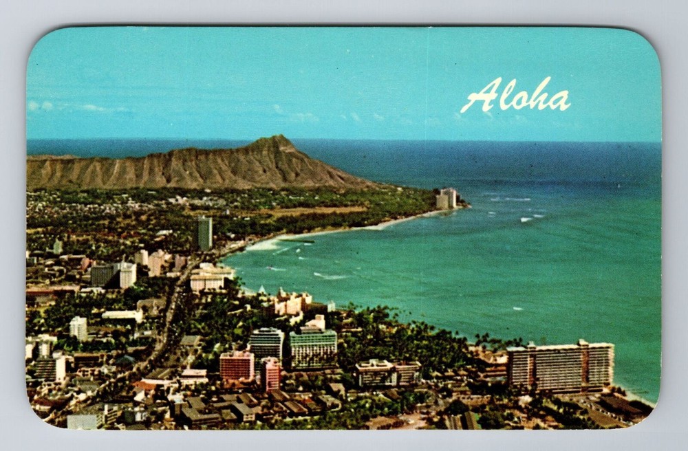 Aerial Vintage Waikiki HI Diamond Head Antique Postcard Hawaii