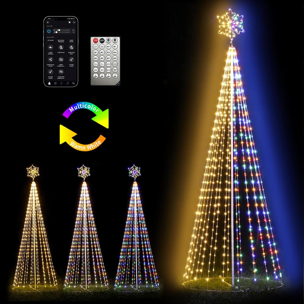 Outdoor Lighting Christmas Tree Lights, 12FT Smart LED outside Christmas Tree Li