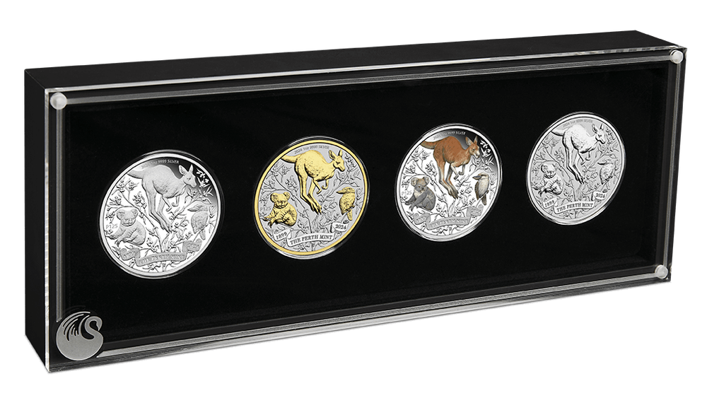 2024 Australia Perth Mint 125th Ann. Kangaroo 4 x 1 oz Silver Typeset Collection
