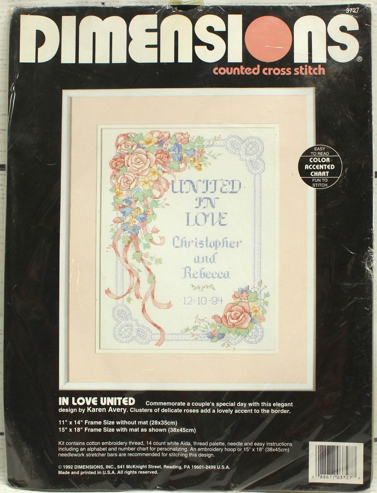 New Dimensions United In Love Counted Cross Stitch Kit 3727 Sampler Cottage Core