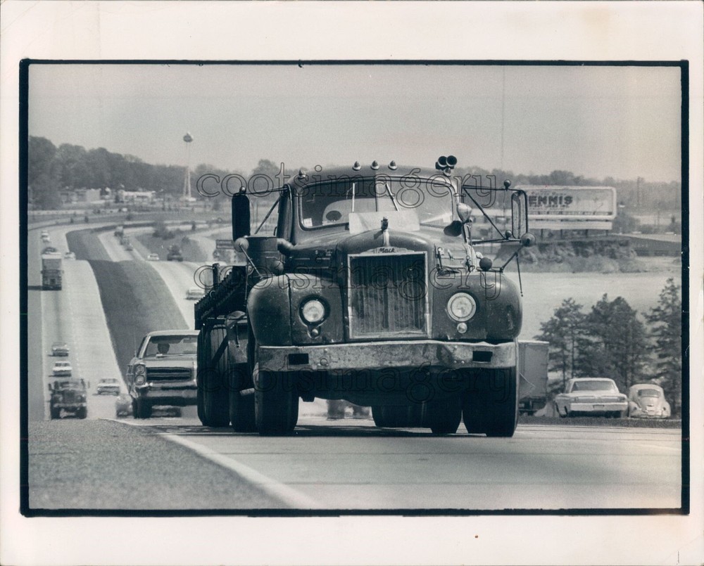 1968 Press Photo Vintage Mack Truck Tractor Trailer on Divided Highway