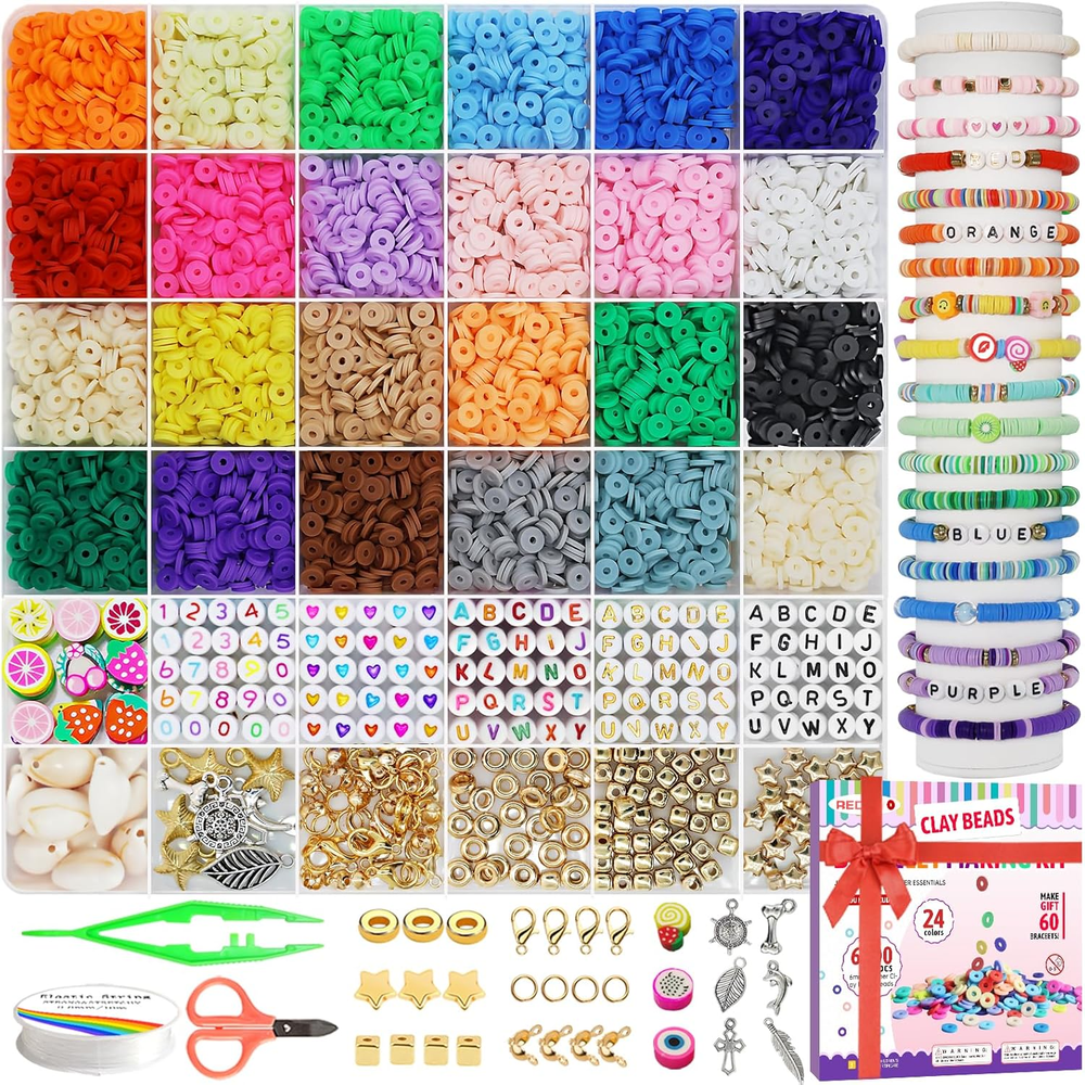 6800 Pcs Colorful Clay Beads Kit for DIY Friendship Bracelets and Jewelry Making