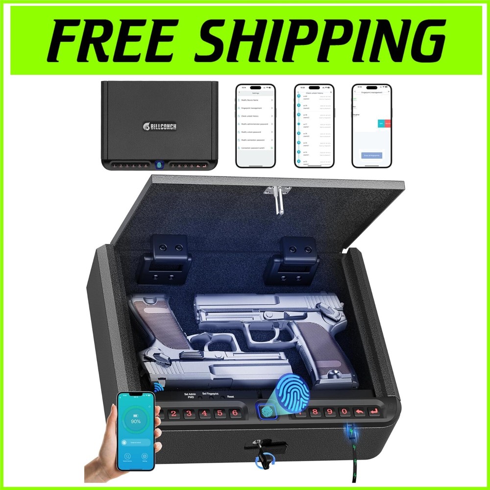 Biometric Handgun Safe with 4 Quick Access Methods for Nightstand or Travel-image
