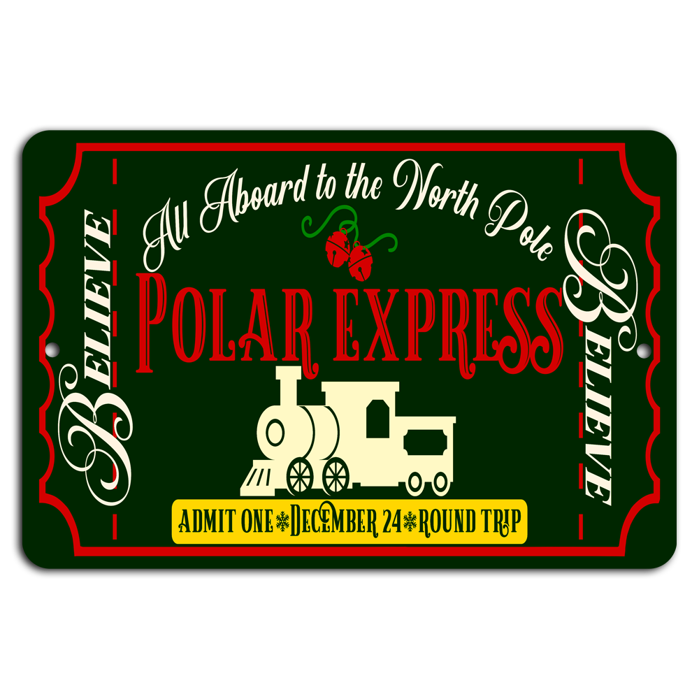 Polar Express Christmas Ticket with Festive Green and Red Design