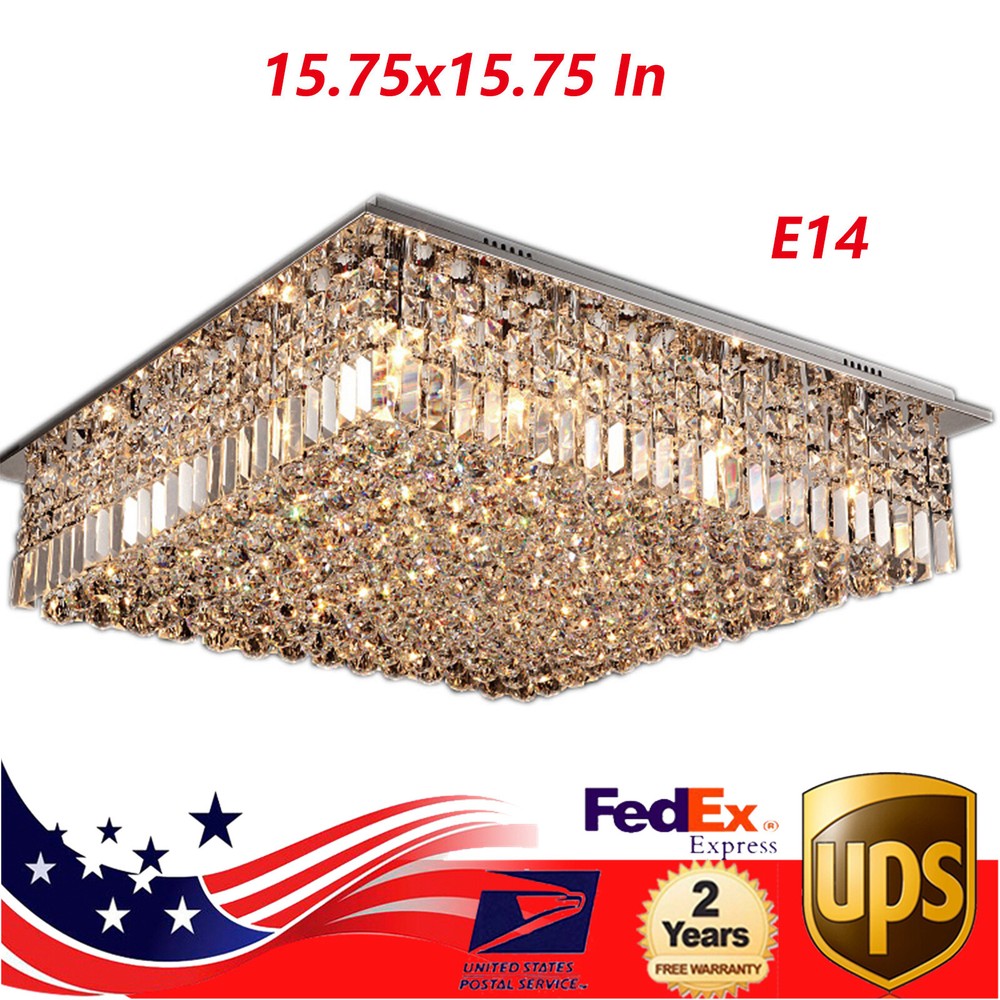 Modern Flush Mount Crystal Chandelier Square Ceiling Light Pendant Lamp Fixture
