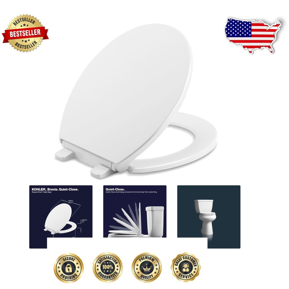 Premium Quiet-Close Round Toilet Seat - Grip-Tight Design for Ultimate Stability