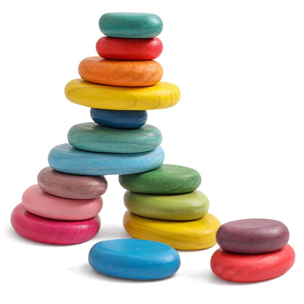 OESSUF 16pcs Extra-Large Wooden Sorting Stacking Rocks - Safe Montessori Toys...