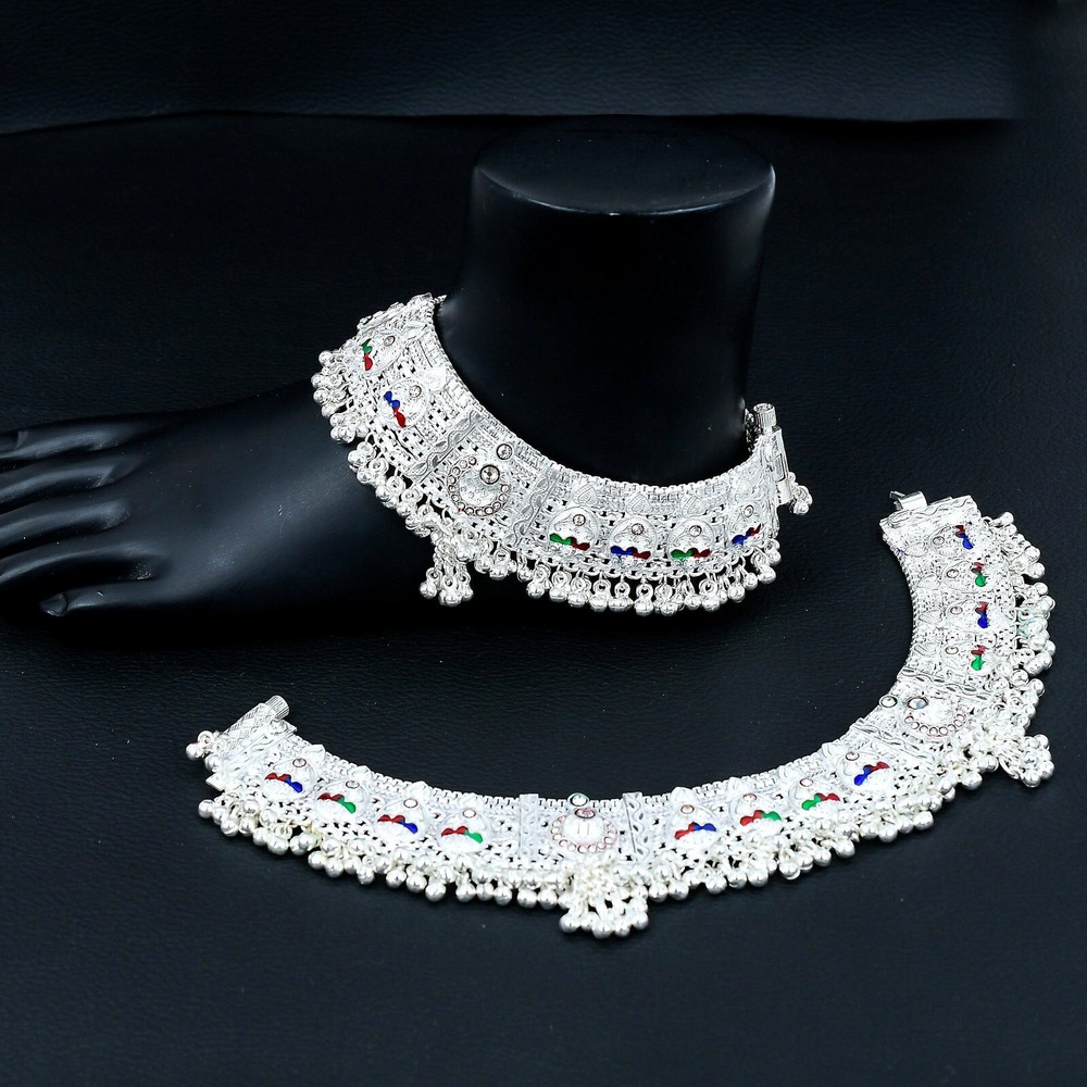 Indian Bridal Payal Pure Silver Anklet 314 Gram  10'' FREE SHIPPING  A108-image