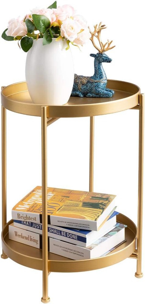 HollyHOME 2-Tier Round Metal End Side Table, Accent Anti-Rust Waterproof