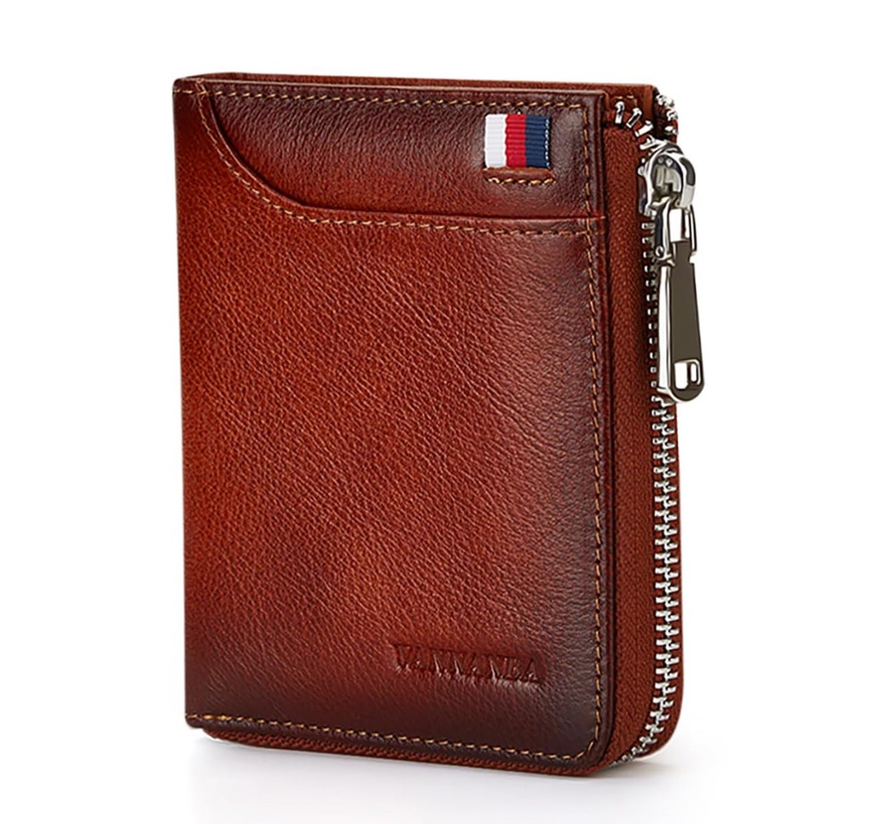 Men's RFID Blocking Genuine Leather Bifold Zip Wallet