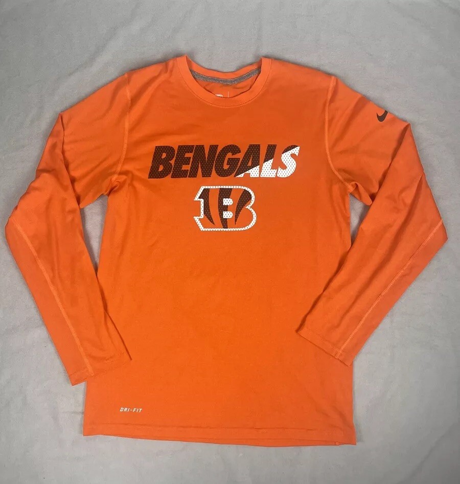 Nike Cincinnati Bengals Shirt Mens Small Orange NFL Long Sleeve Dri Fit Football