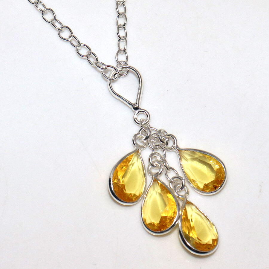 Citrine Gemstone Necklace in 925 Silver Plated 18 Inch Gift for Her