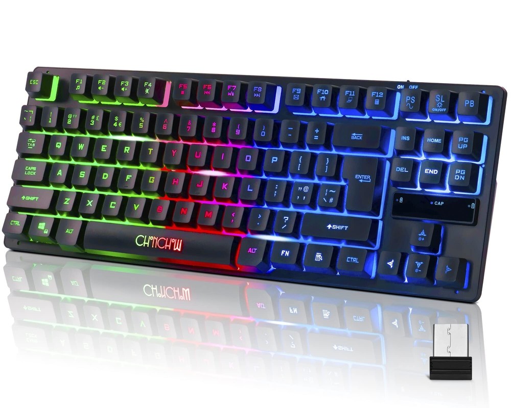 Rechargeable Backlit Wireless LED Ergonomic 87-Key Gaming Keyboard