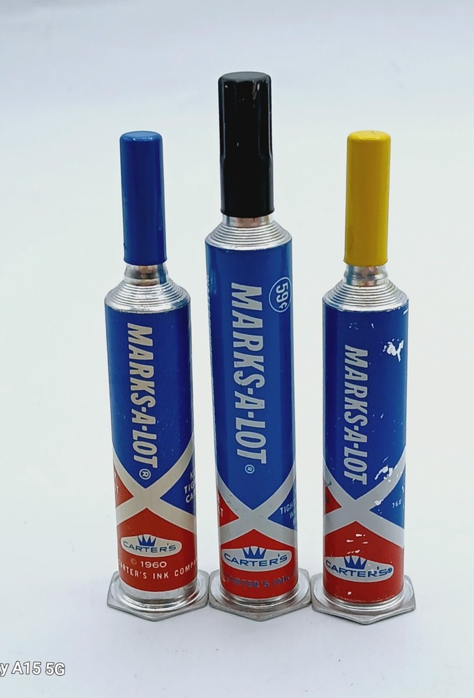 Vintage Carter's Marks-A-Lot Felt Tip Marker Lot 1958- 1960-1961 Metal 3 Colors