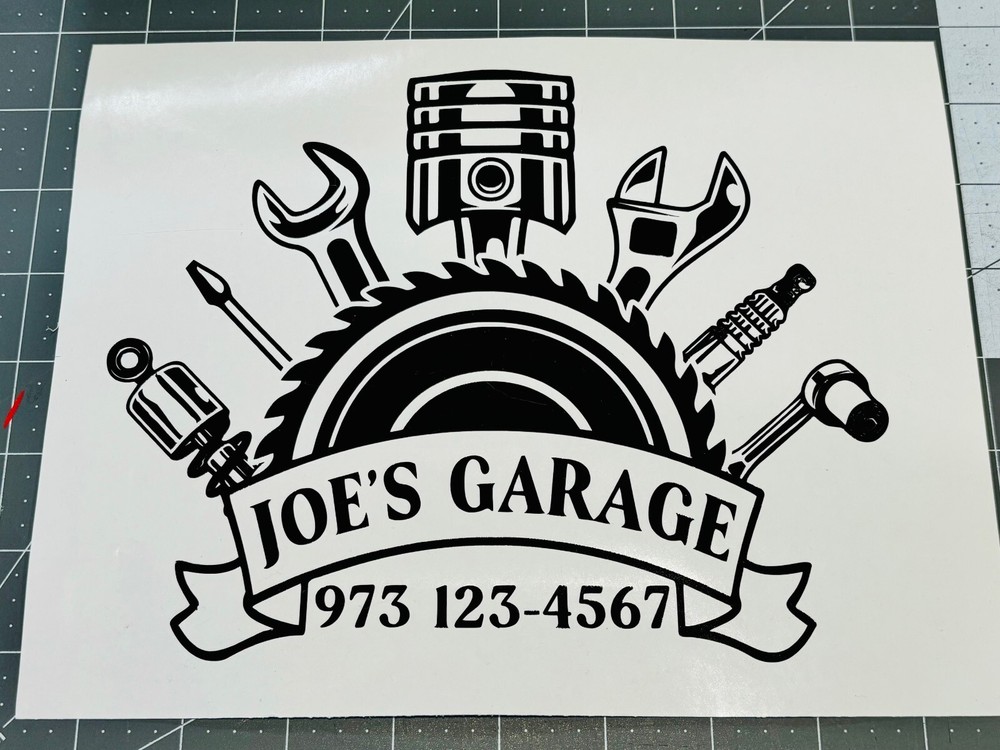 Custom Workshop Vinyl Decal with Piston & Tools - Multiple Personalization Options-image