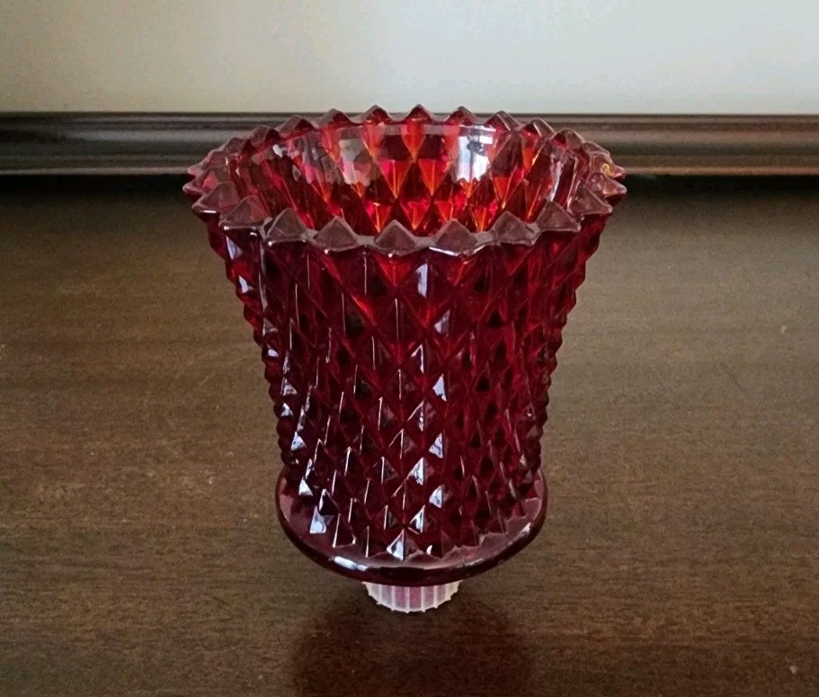 Vintage Red Diamond Hobnail Glass Votive Candle Holder