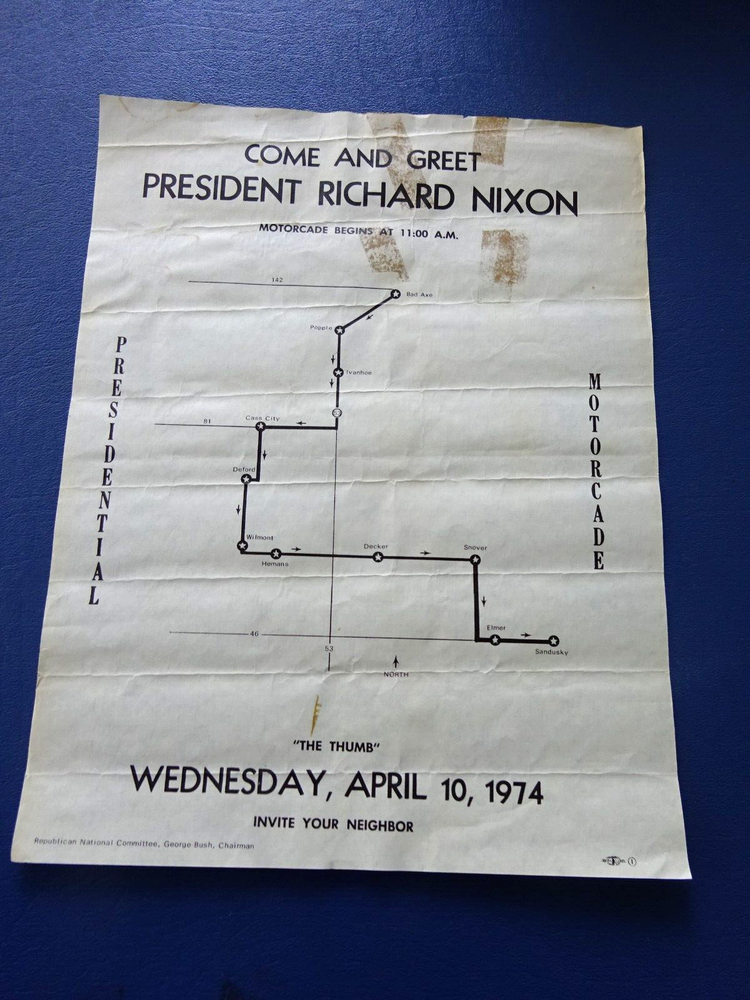 1974 President Richard Nixon Come and Greet Flyer, Motorcade Map, Thumb Mi