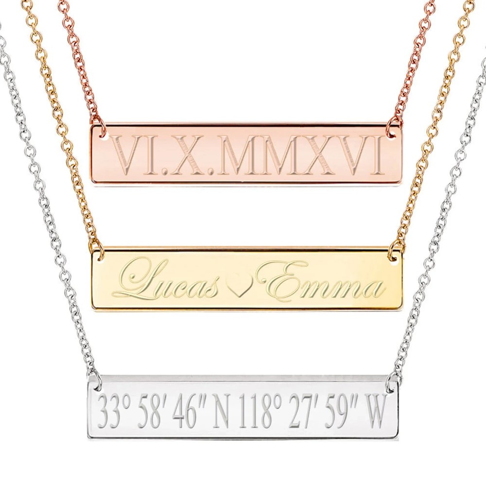 Custom Gold Bar Name Necklace – Personalized Engraved Gift for Her-image