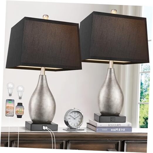 Table Lamps Set of 2 with USB A+C Ports, 22.5