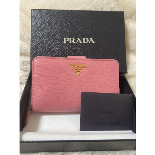 Prada Saffiano Leather BiFold Compact Wallet Pink Small Purse Authentic 4103