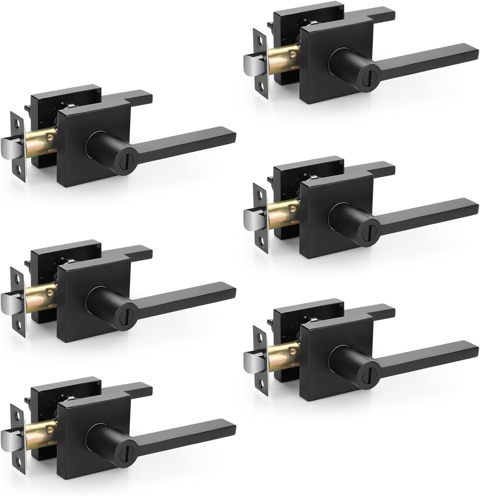 6 Pcs Matte Black Door Handles for Bedroom Bathroom, Door Knobs Interior in B...